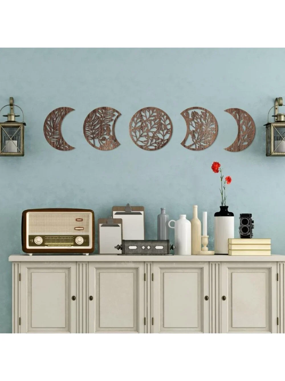 5 Pcs Moon Phase Wall Art Decor - Boho Lunar Aesthetic for Bedroom & Living Room
